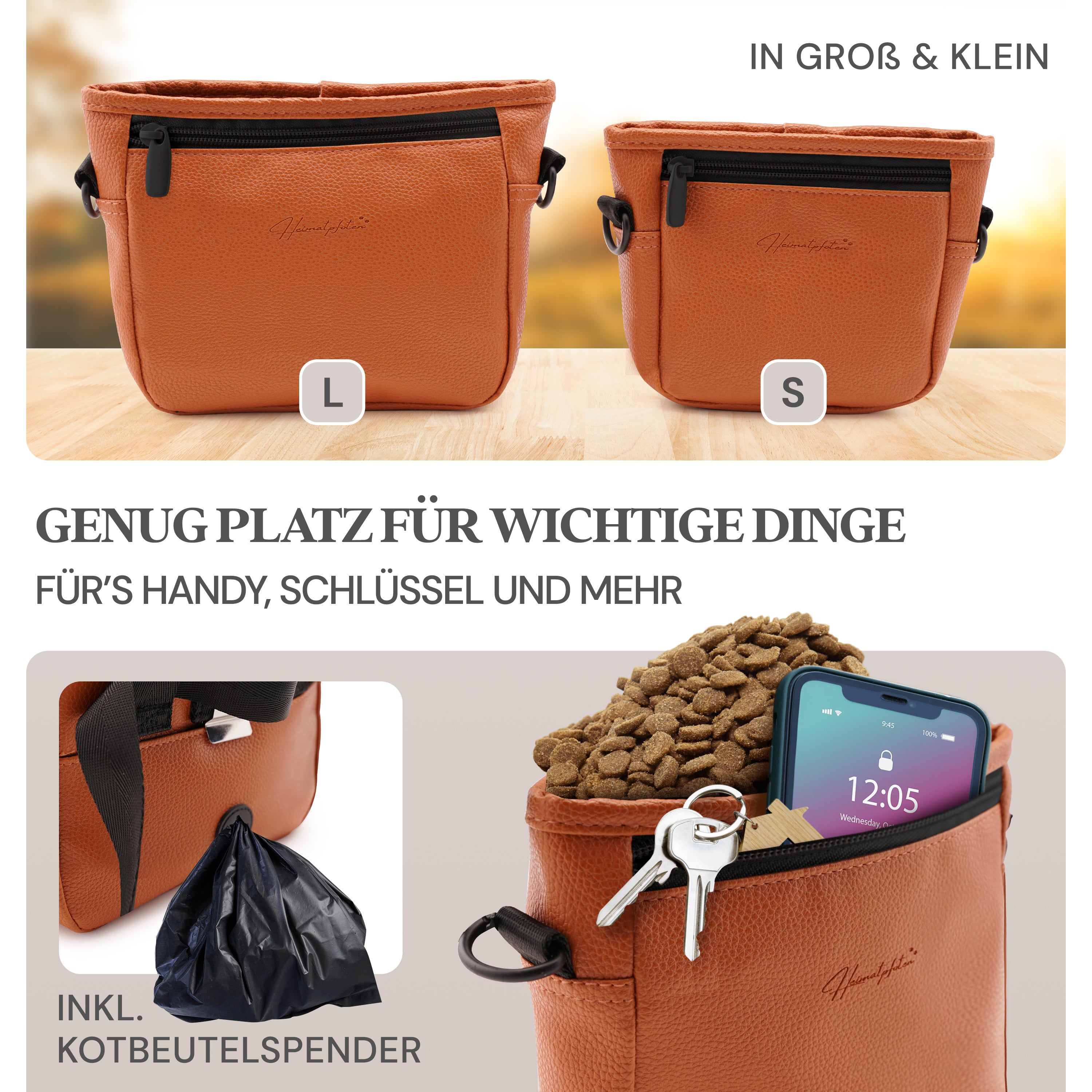 Hunde-Leckerlitasche | Cognac-Braun | L