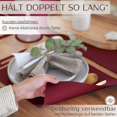 Tischset aus Lederimitat - Eckig 6er Set mit Holzhalter - Weinrot