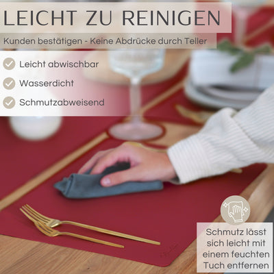 Tischset aus Lederimitat - Eckig 6er Set mit Holzhalter - Bordeaux