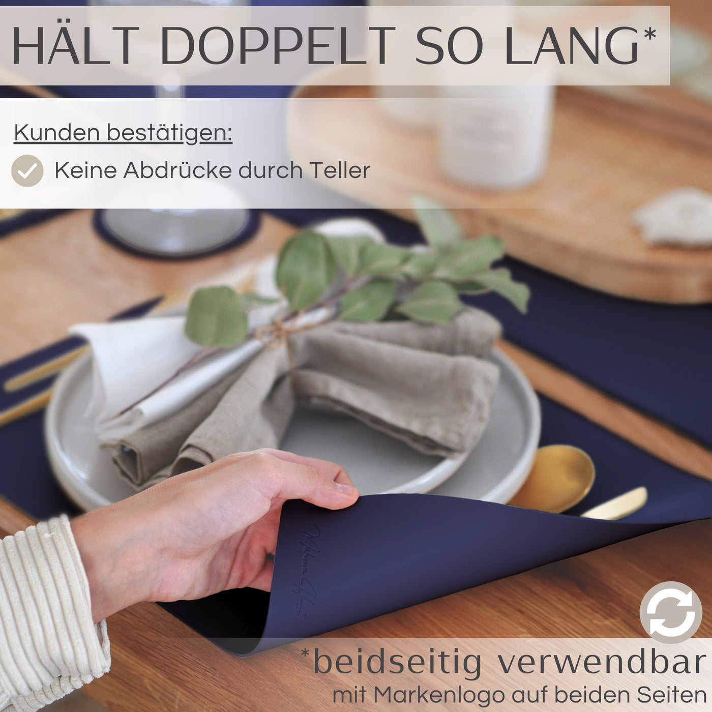 Tischset aus Lederimitat - Eckig 6er Set - Dunkelblau