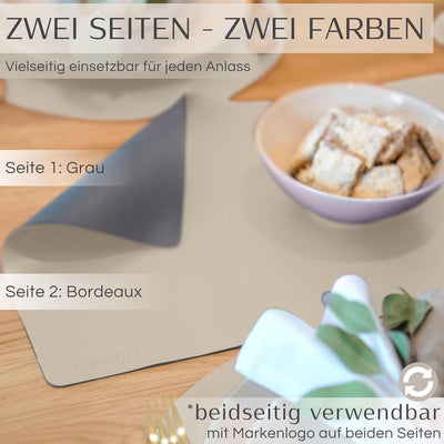 Premium Tischläufer aus Leder-Imitat - Eckig - Anthrazit / Creme