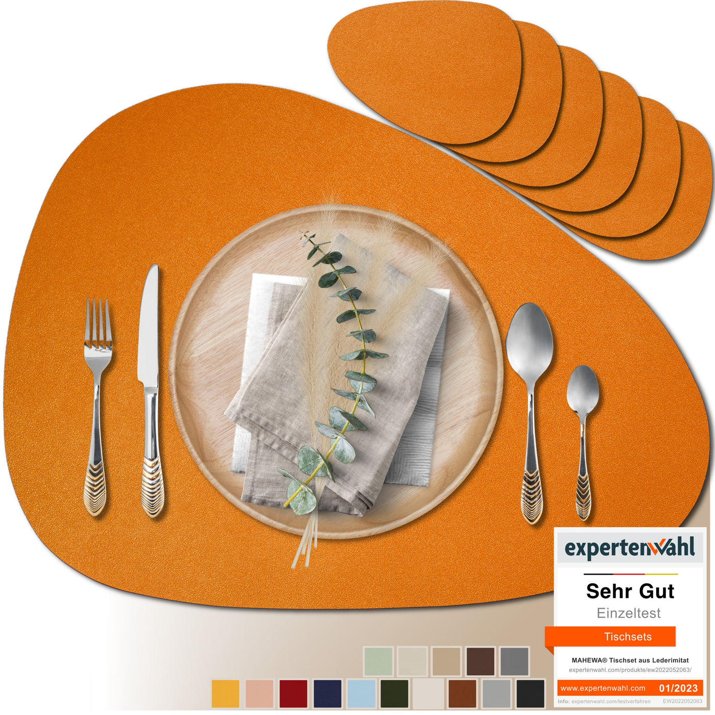 Tischset aus Lederimitat - Oval - Orange