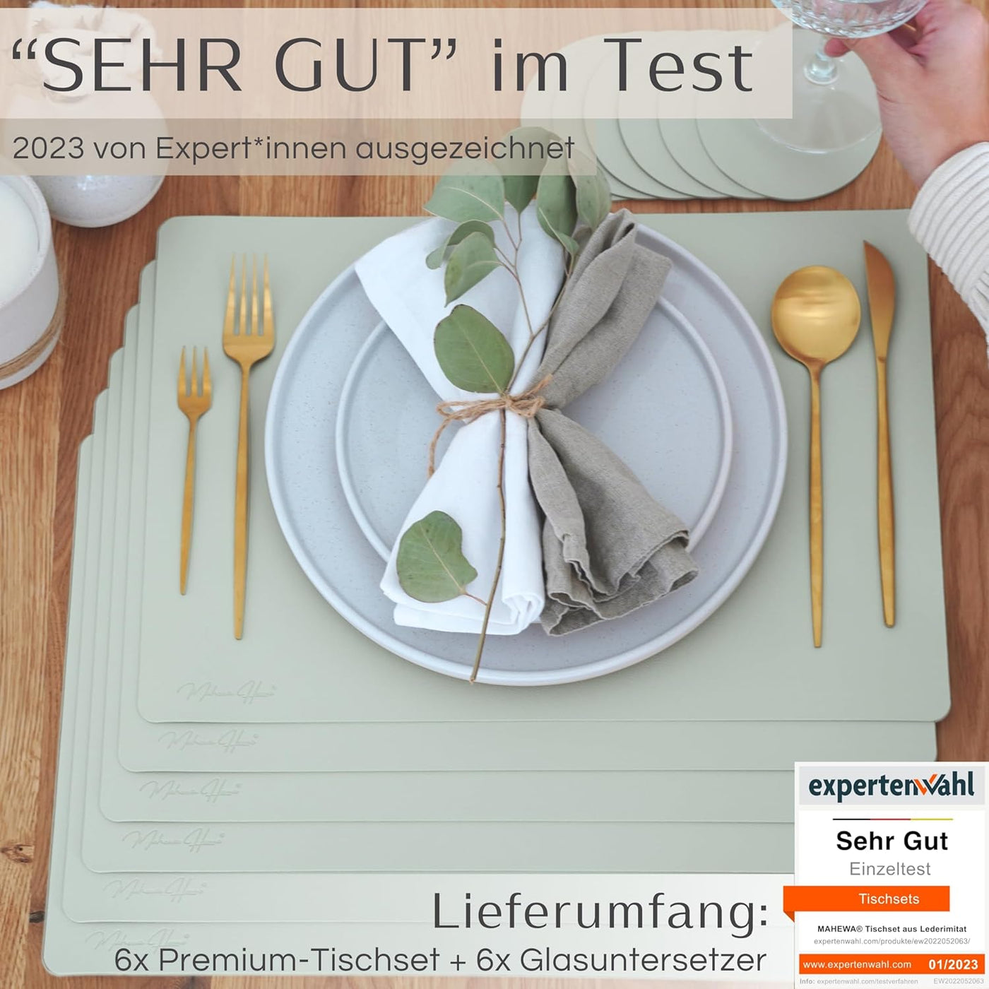 Tischset aus Lederimitat - Eckig 6er Set - Salbei