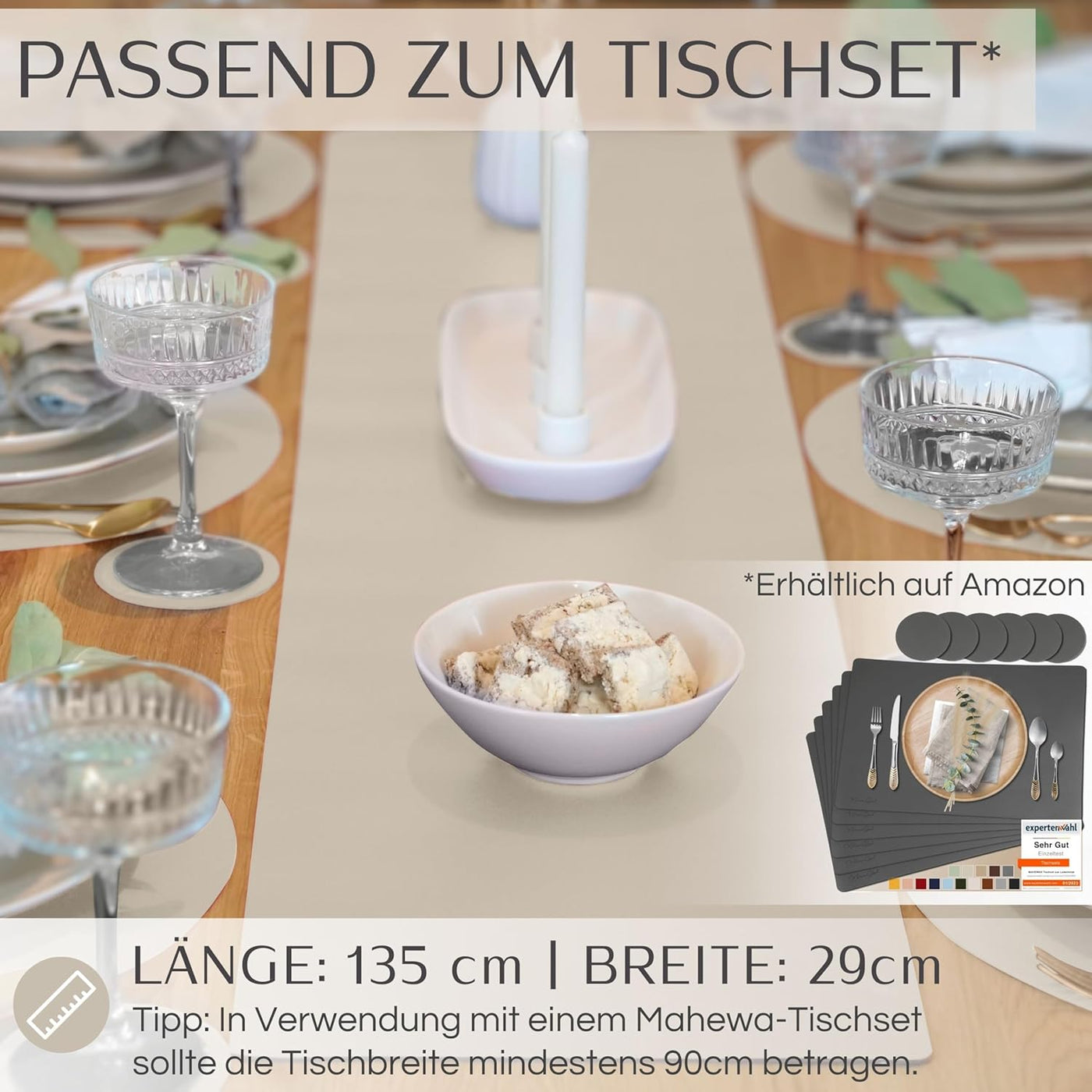 Premium Tischläufer aus Leder-Imitat - Eckig - Anthrazit / Creme