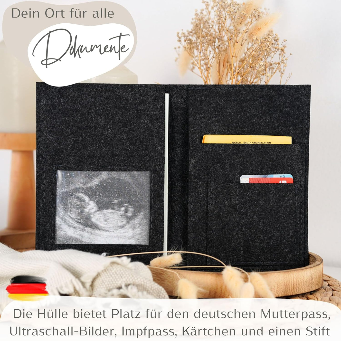 Mutterpasshülle aus Filz passend für den deutschen Mutterpass - Anthrazit - Kleines Wunder