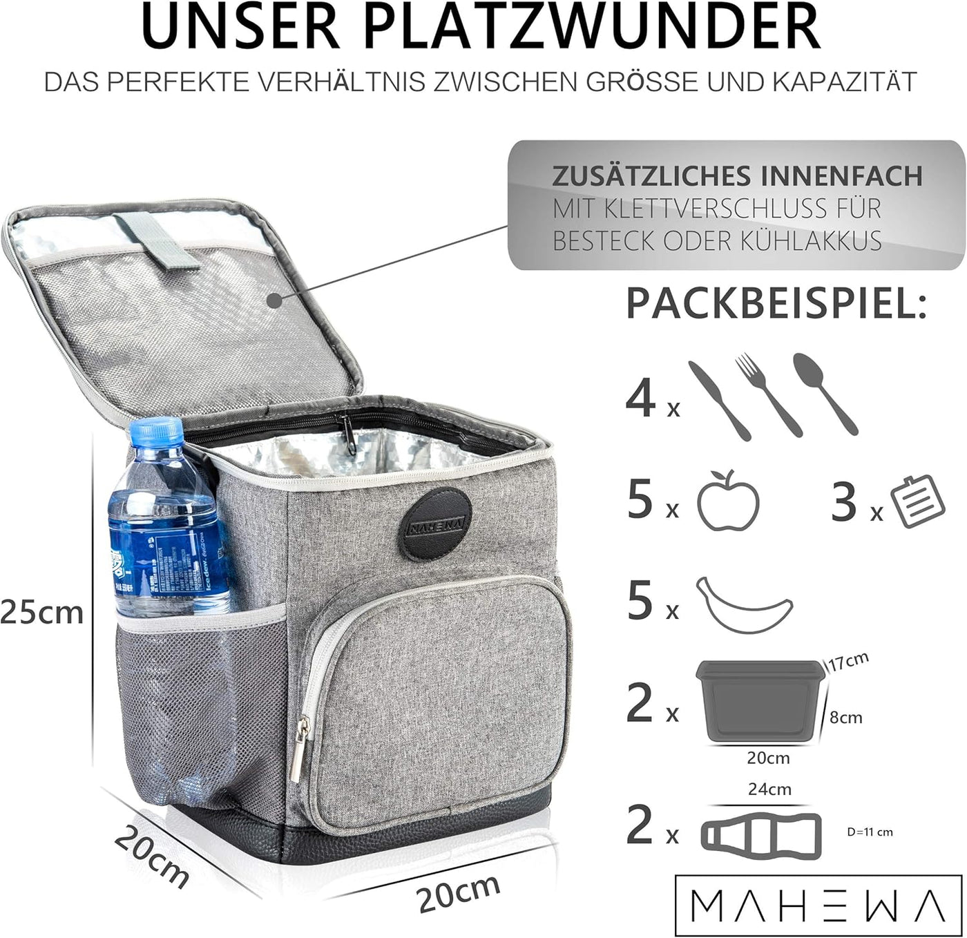 10 L Thermo-Kühltasche mit Kühlakkus - eckig - Grau