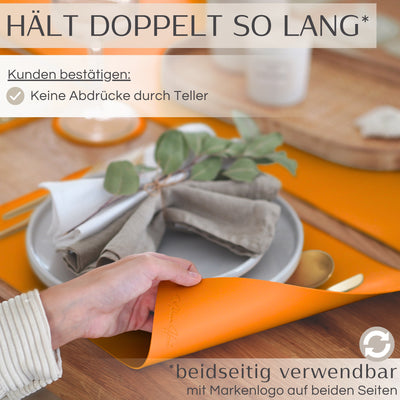 Tischset aus Lederimitat - Eckig 6er Set mit Holzhalter - Orange