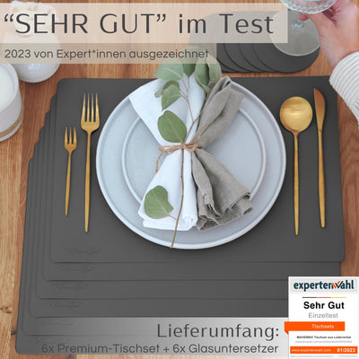 Tischset aus Lederimitat - Eckig 6er Set - Anthrazit