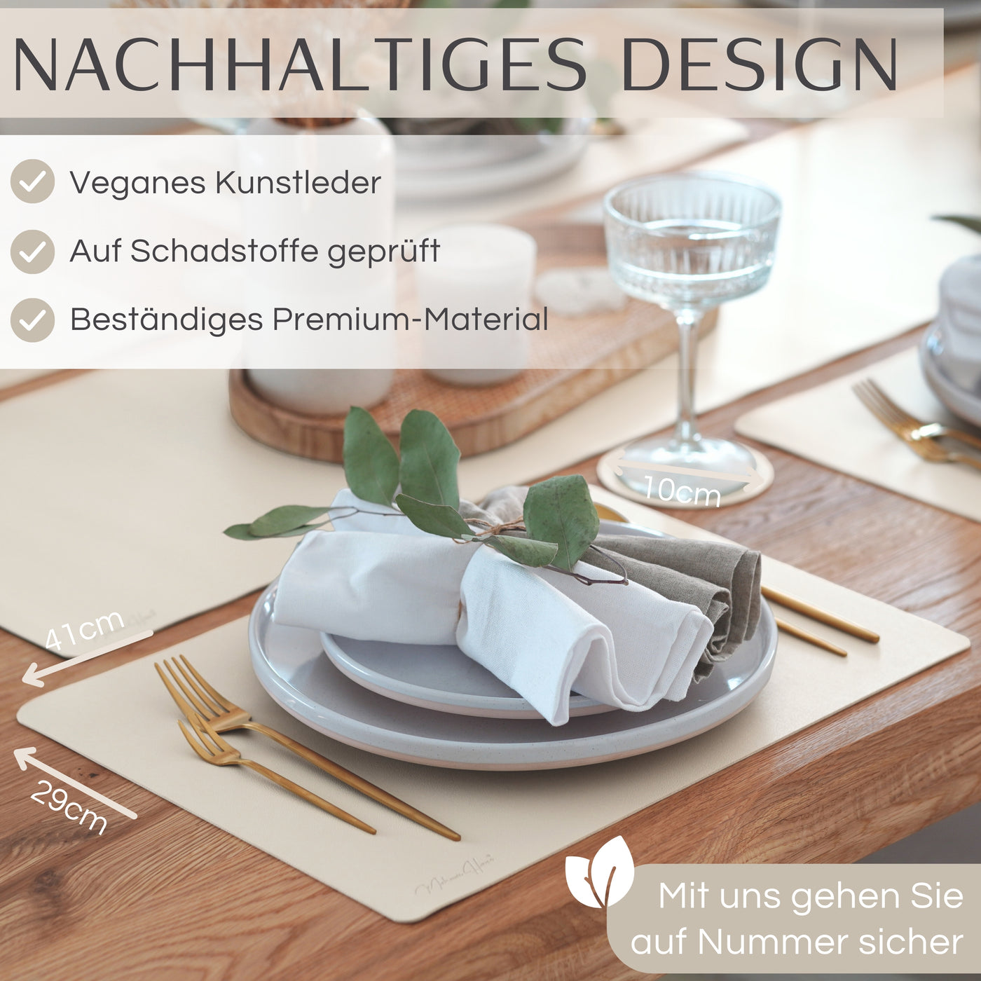 Tischset aus Lederimitat - Eckig 6er Set - Cremebeige