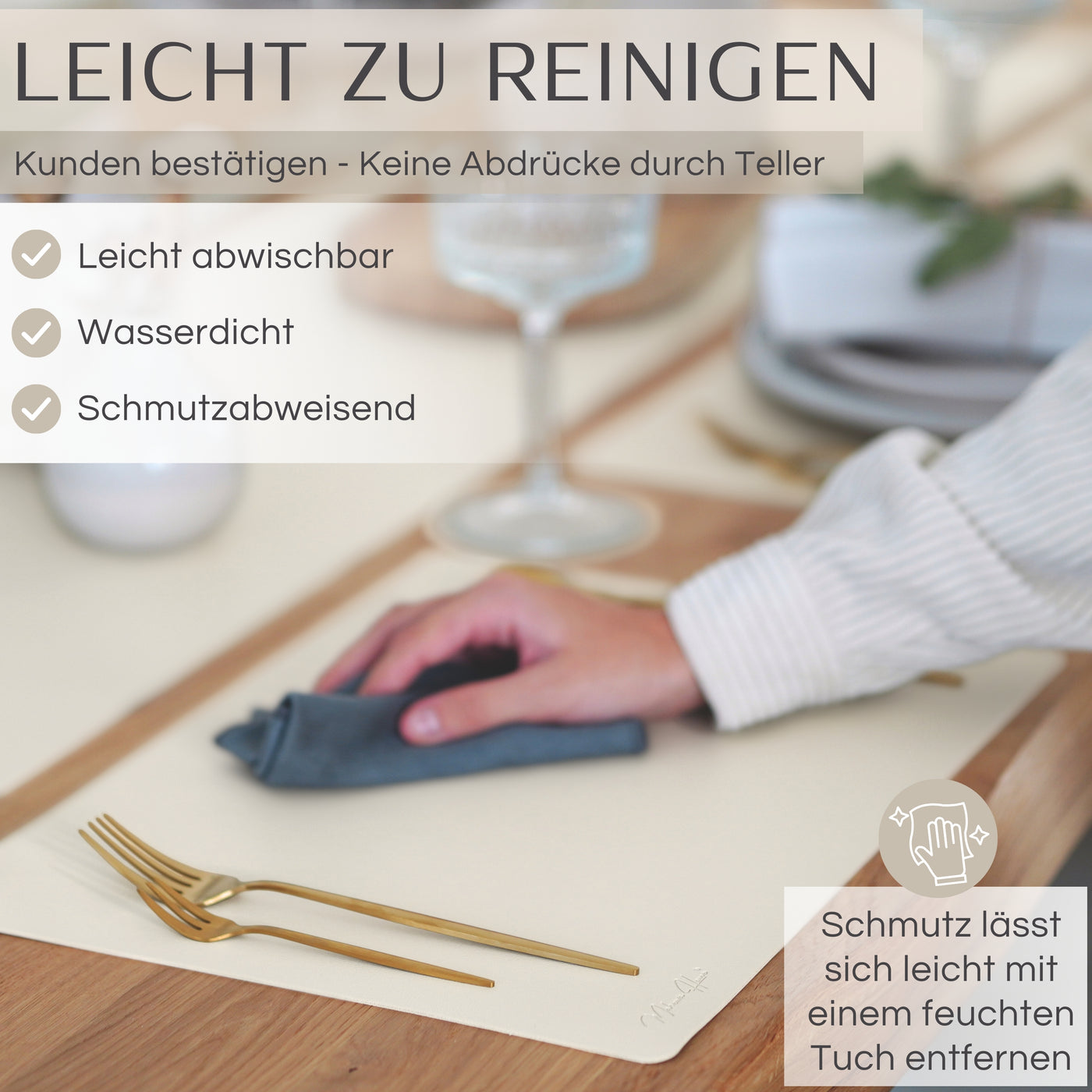 Tischset aus Lederimitat - Eckig 6er Set - Anthrazit/Creme