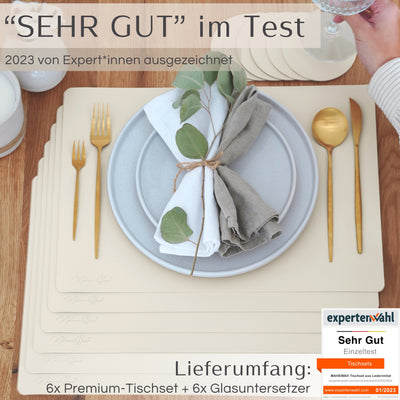 Tischset aus Lederimitat - Eckig 6er Set - Anthrazit/Creme