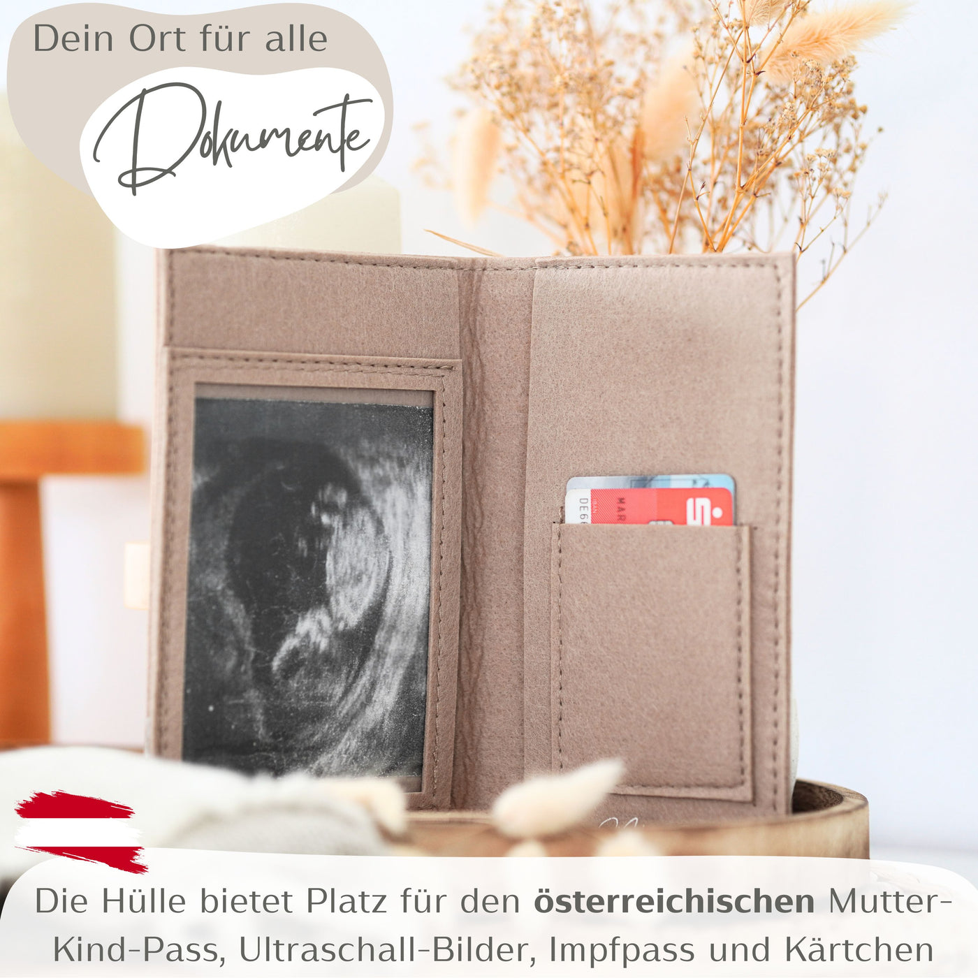 Mutterkindpass-Hülle aus Filz passend für den österreichischen Mutter-Kind-Pass - Beige