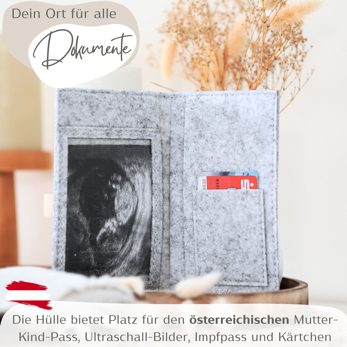 Mutterkindpass-Hülle aus Filz passend für den österreichischen Mutter-Kind-Pass - Grau