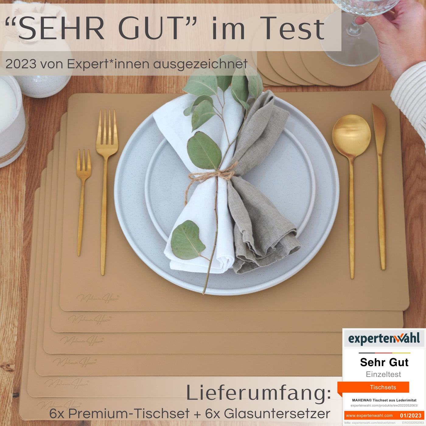 Tischset aus Lederimitat - Eckig 6er Set - Hellbraun