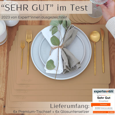 Tischset aus Lederimitat - Eckig 6er Set - Hellbraun