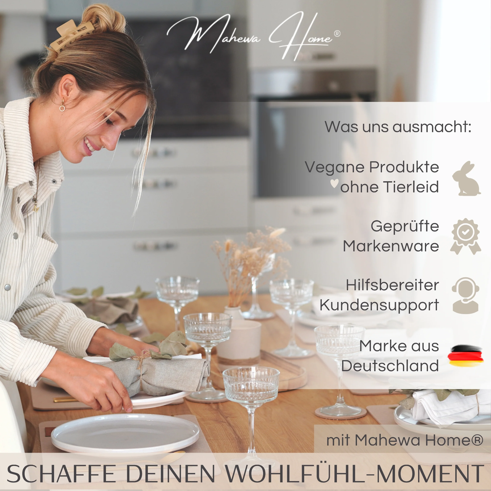 "Native": Eckige Filz-Tischsets - mit Zubehör