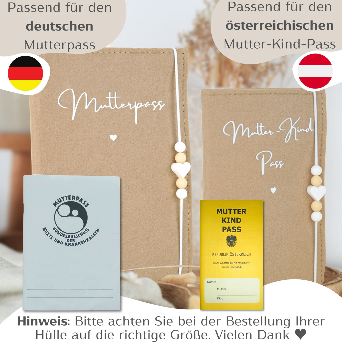 Mutterpasshülle aus Filz passend für den deutschen Mutterpass - Beige