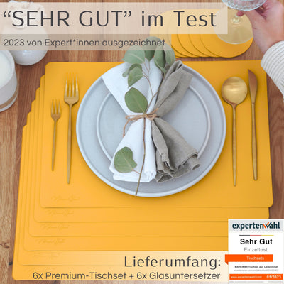 Tischset aus Lederimitat - Eckig 6er Set - Senfgelb