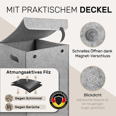 Wäschekorb mit Deckel aus Filz - Grau