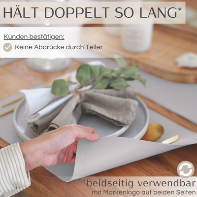 Tischset aus Lederimitat - Eckig 6er Set mit Holzhalter - Taupe