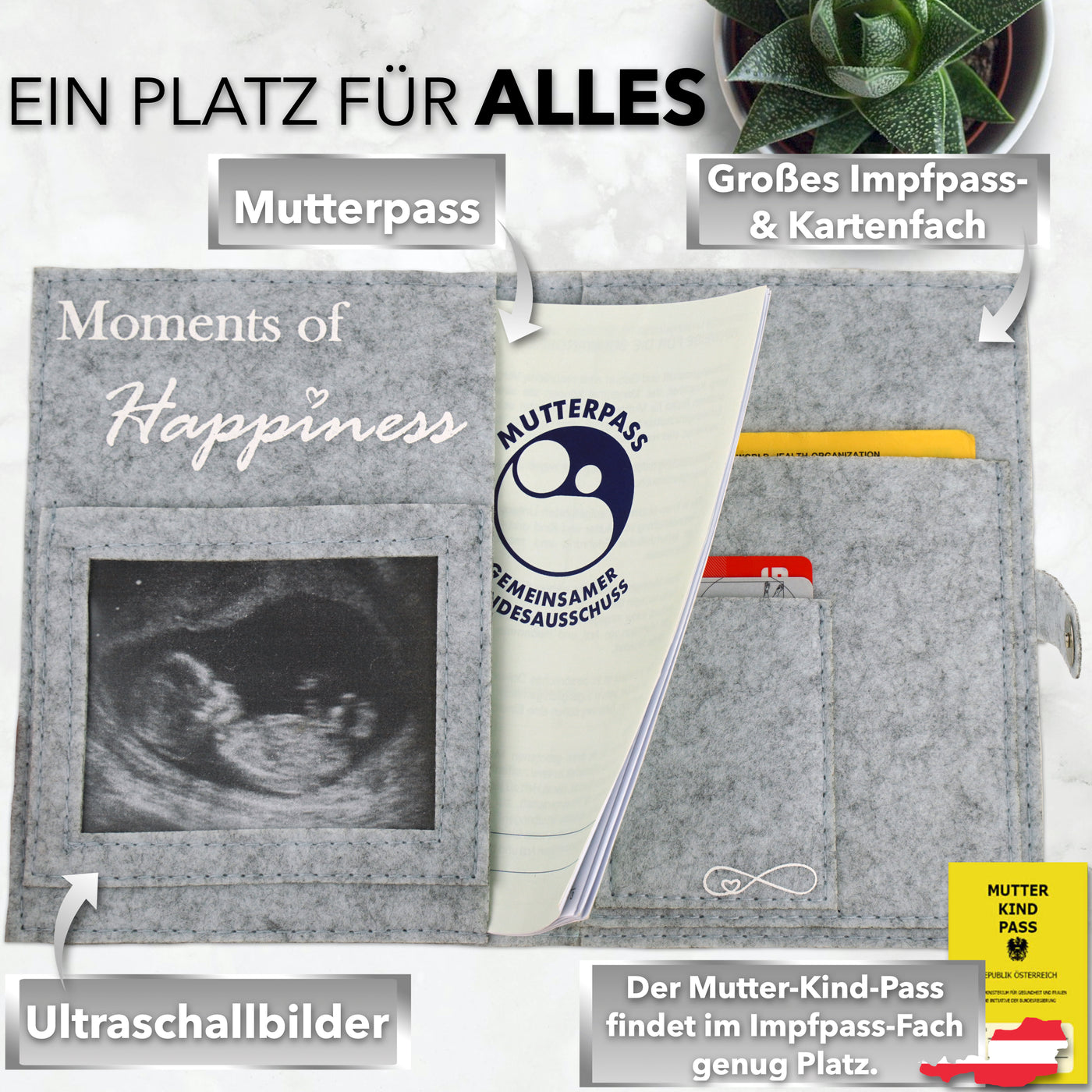 Mutterpass-Hülle aus Filz passend für den deutschen Mutterpass - Grau - 50% Mama 50% Papa