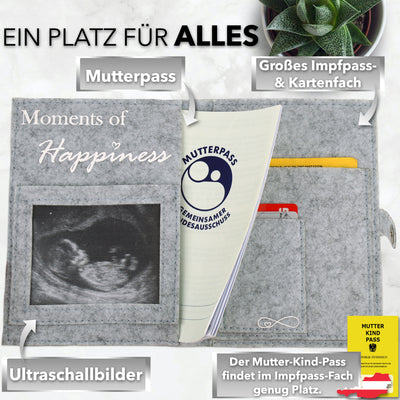 Mutterpass-Hülle aus Filz passend für den deutschen Mutterpass - Grau - 50% Mama 50% Papa