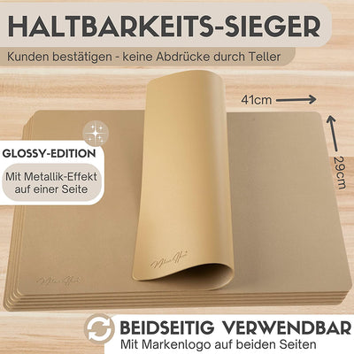 Tischset aus Lederimitat- Eckig 6er Set - Gold/Sand