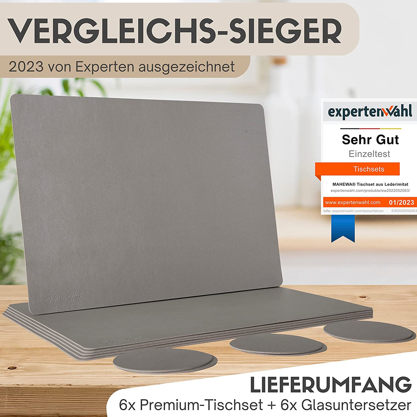 Tischset aus Lederimitat - Eckig 6er Set - Silber