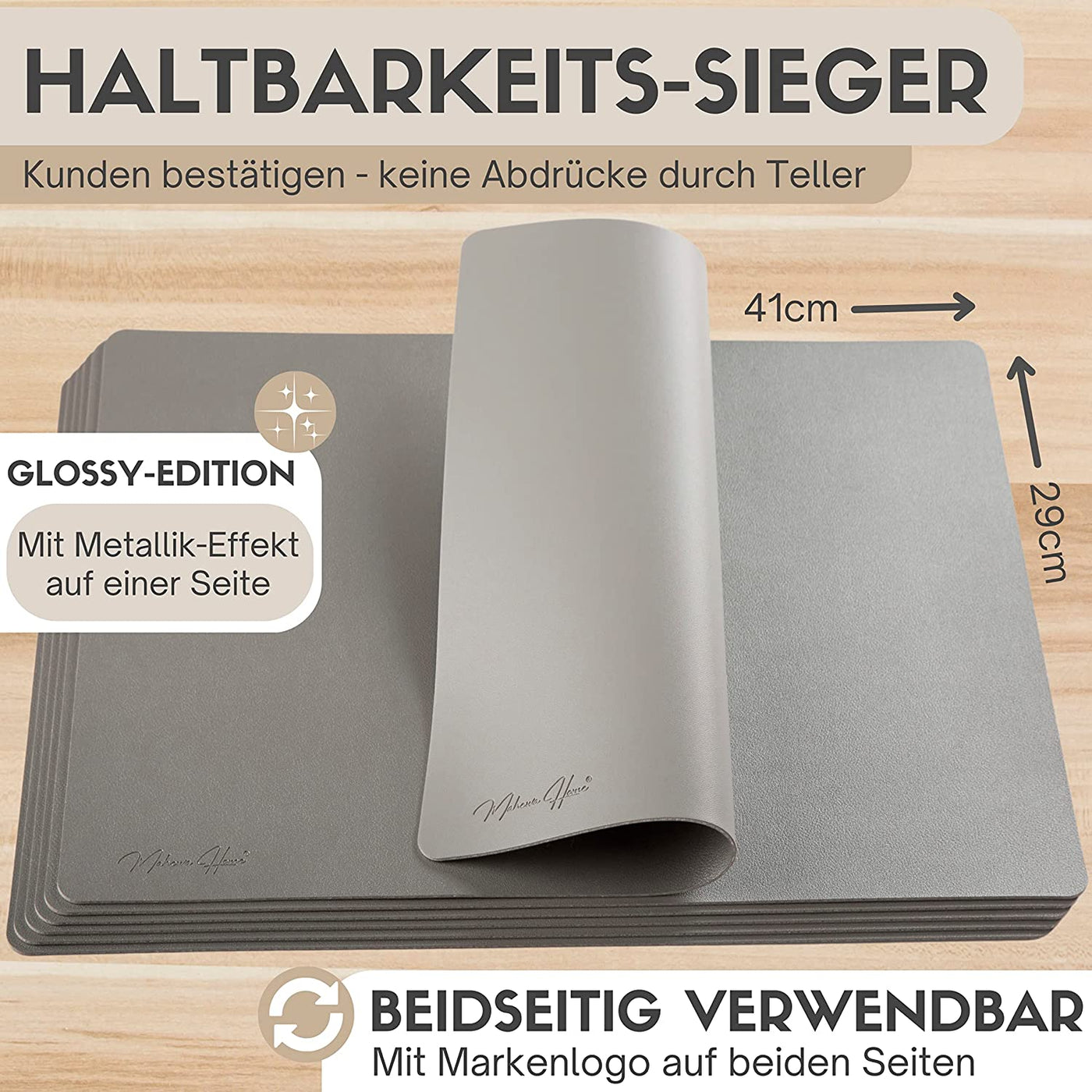 Tischset aus Lederimitat - Eckig 6er Set - Silber