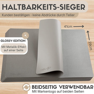 Tischset aus Lederimitat - Eckig 6er Set - Silber