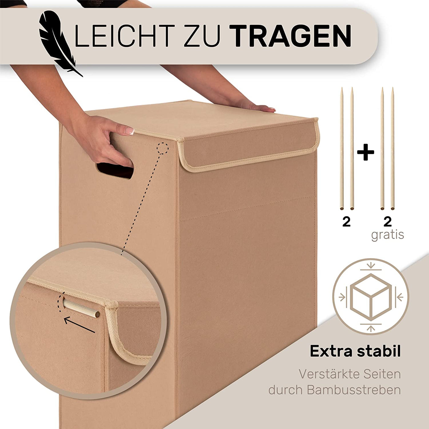 Wäschekorb mit Deckel aus Filz - Beige