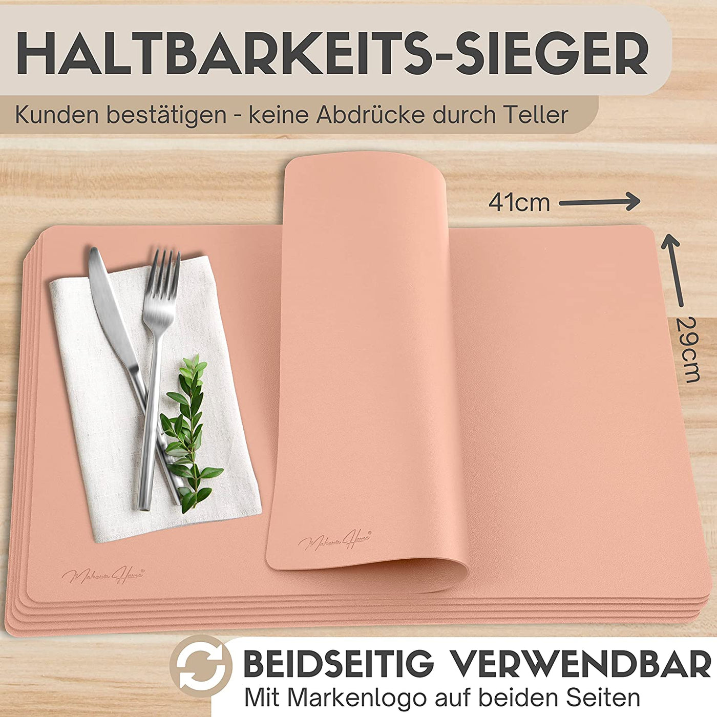 Tischset aus Lederimitat - Eckig 6er Set - Rose