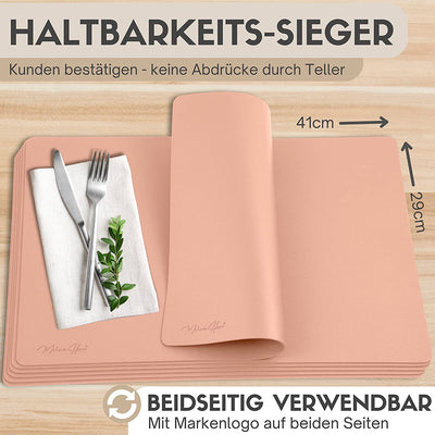 Tischset aus Lederimitat - Eckig 6er Set - Rose