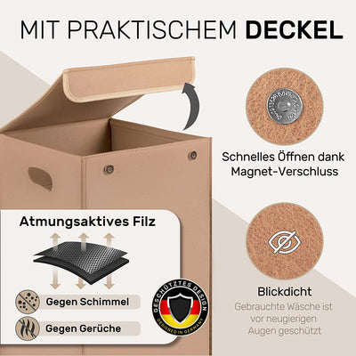 Wäschekorb mit Deckel aus Filz - Beige