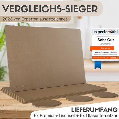 Tischset aus Lederimitat- Eckig 6er Set - Gold/Sand