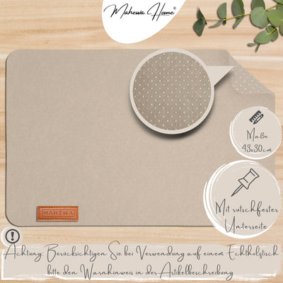 Tischset aus Filz- Eckig 6er Set mit Zubehör - Beige - Braun Logo